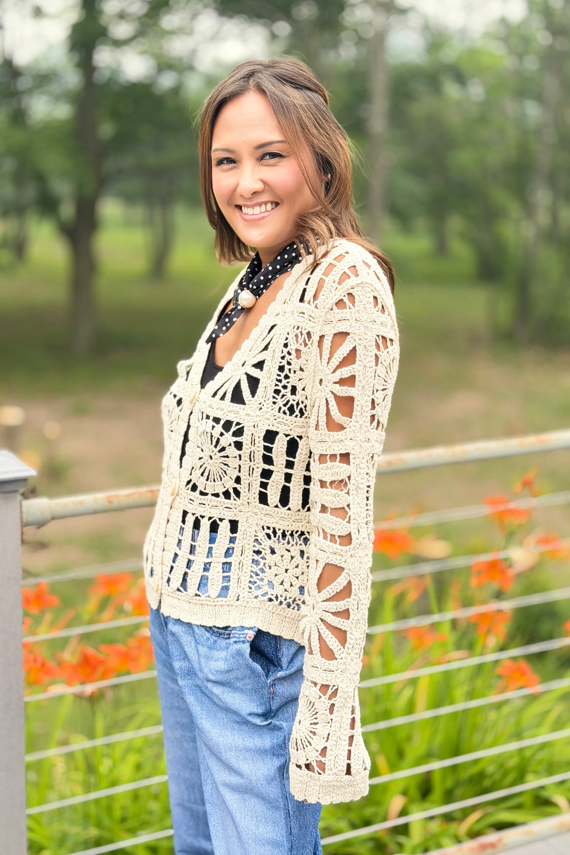 Crochet Open Cardigan - Natural