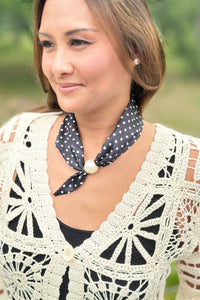 Pearl Polkadot Scarf Necklace - Black