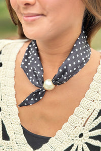 Pearl Polkadot Scarf Necklace - Black