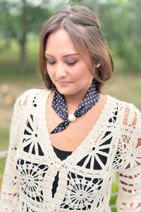 Pearl Polkadot Scarf Necklace - Black