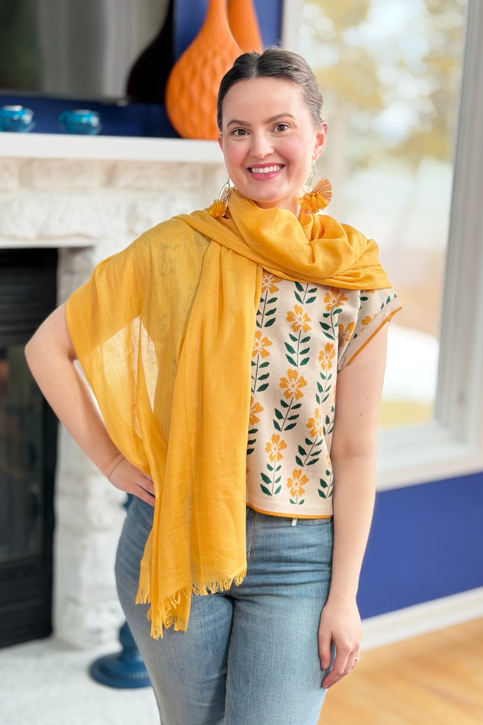 Solid Light Summer Scarf - Mustard
