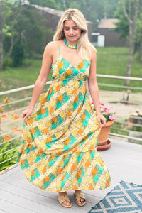 Boho Ruffled Floral Maxi Dress - Green