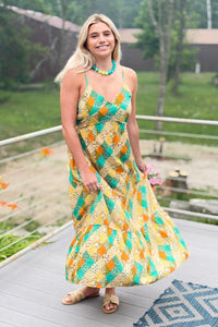 Boho Ruffled Floral Maxi Dress - Green
