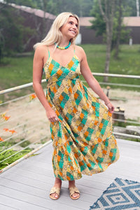 Boho Ruffled Floral Maxi Dress - Green