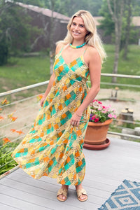 Boho Ruffled Floral Maxi Dress - Green