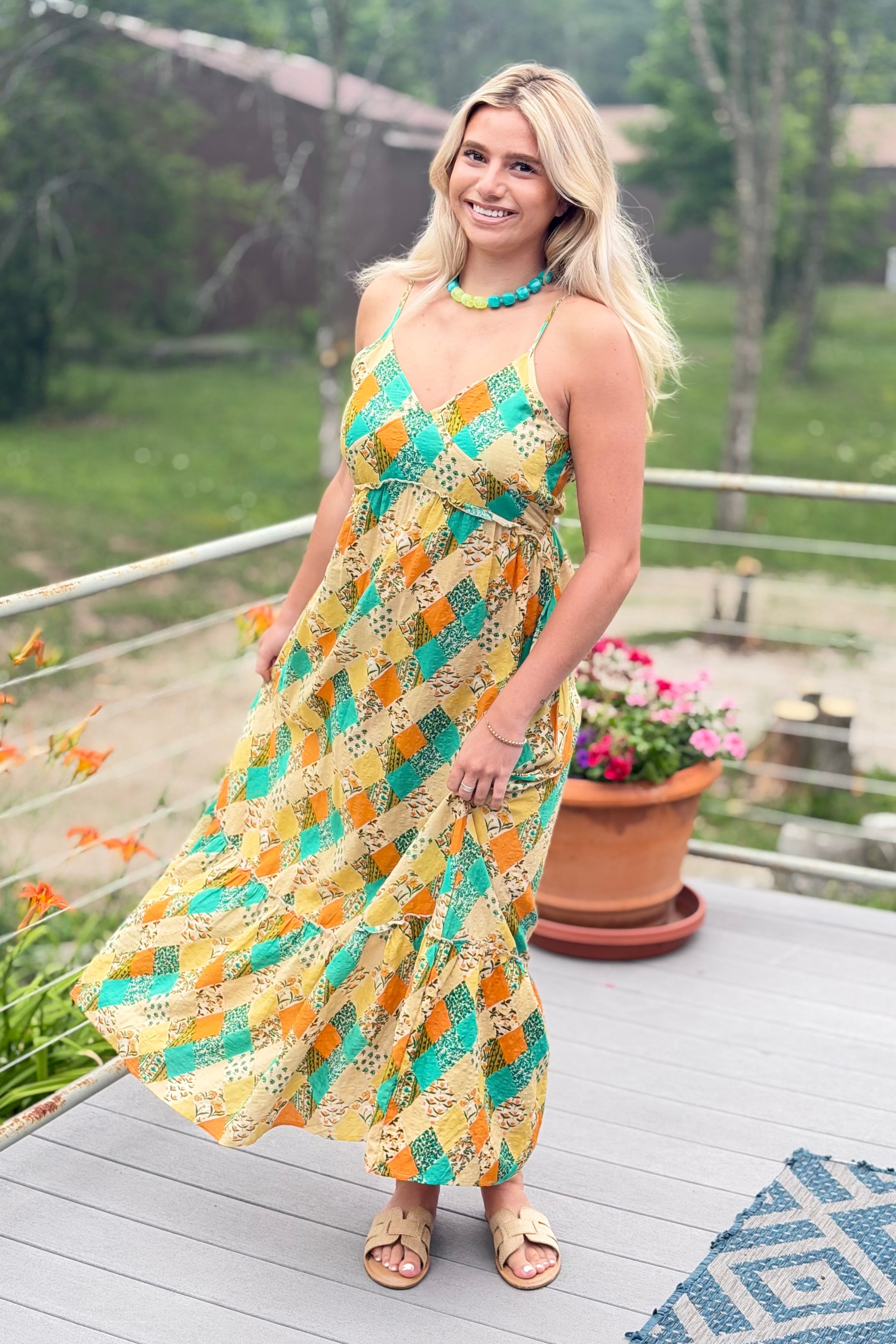 Boho Ruffled Floral Maxi Dress - Green
