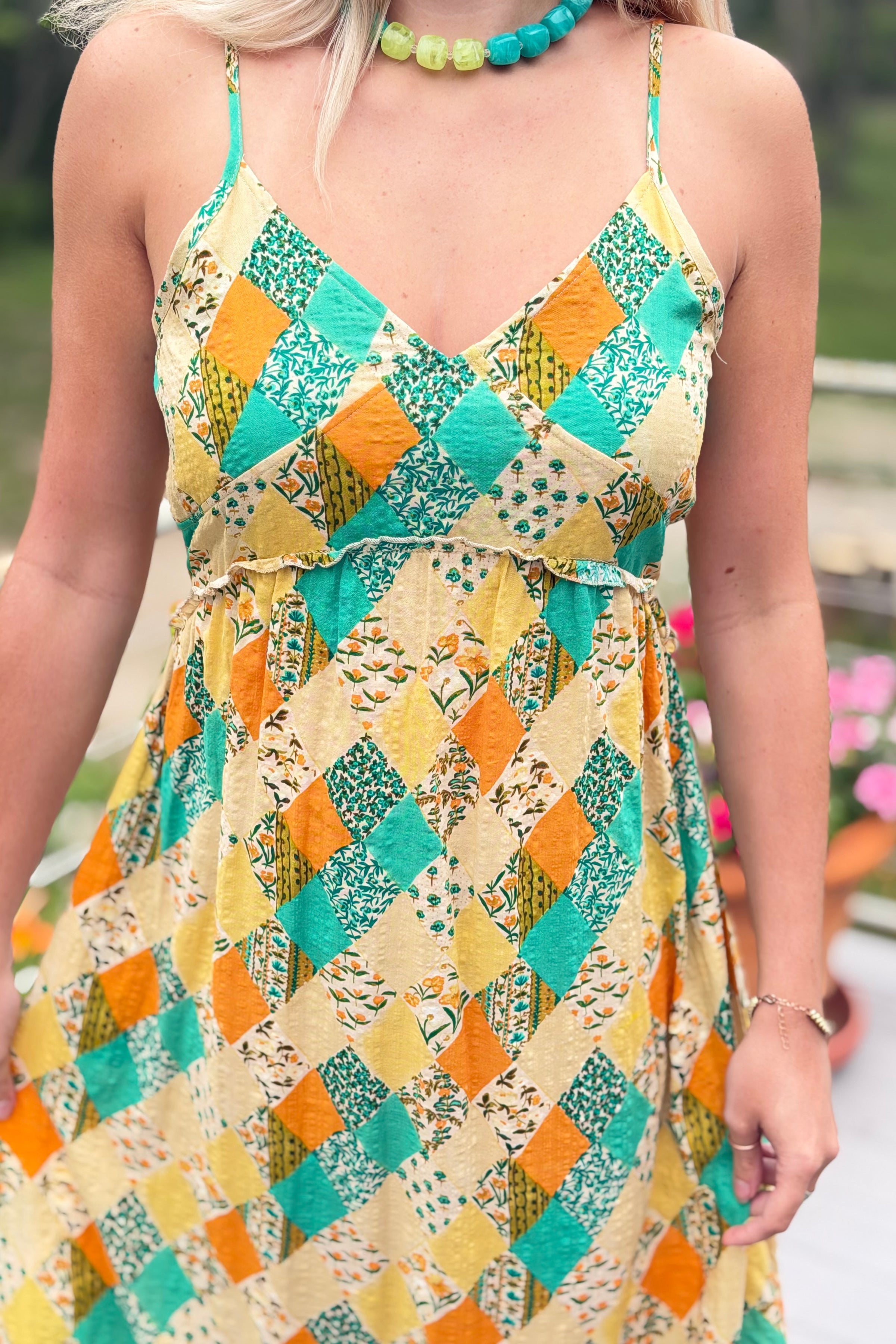 Boho Ruffled Floral Maxi Dress - Green