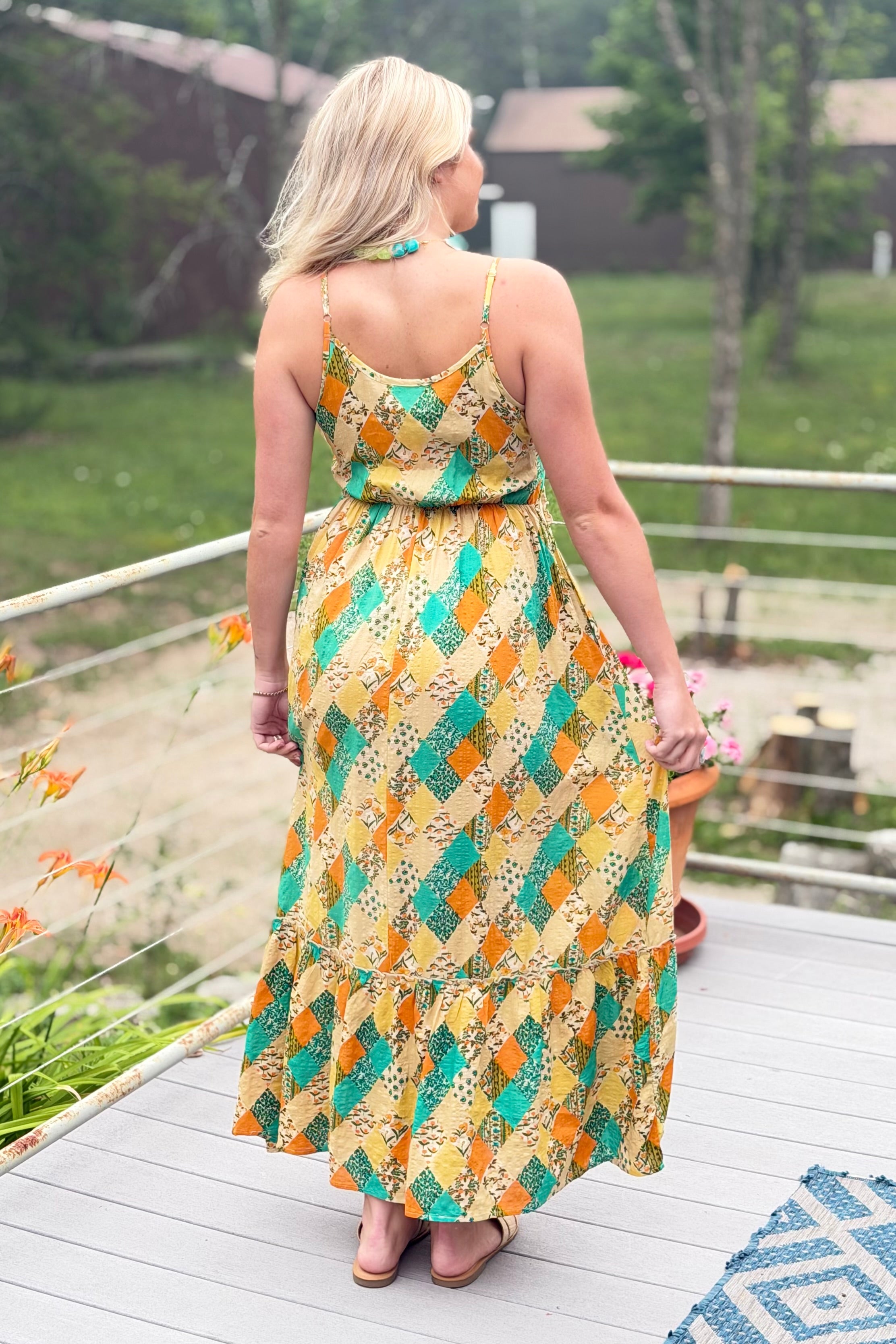 Boho Ruffled Floral Maxi Dress - Green