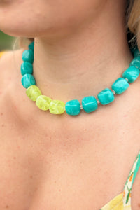 Color Block Bead Necklace - Teal/Lime