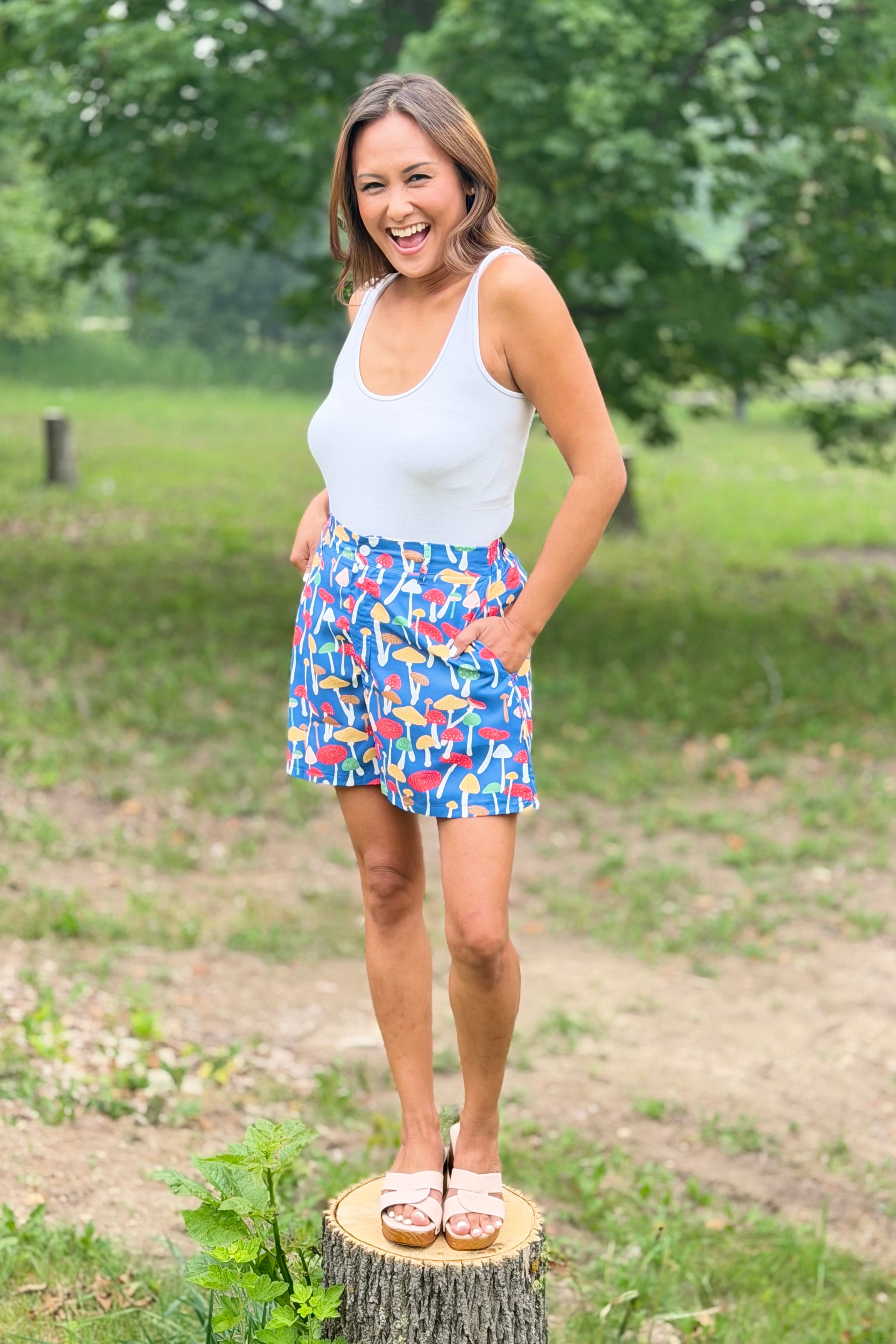 Mushroom Print High Rise Shorts