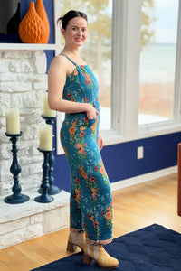 Floral Spaghetti Straps Jumpsuit - Blue