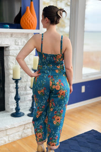 Floral Spaghetti Straps Jumpsuit - Blue