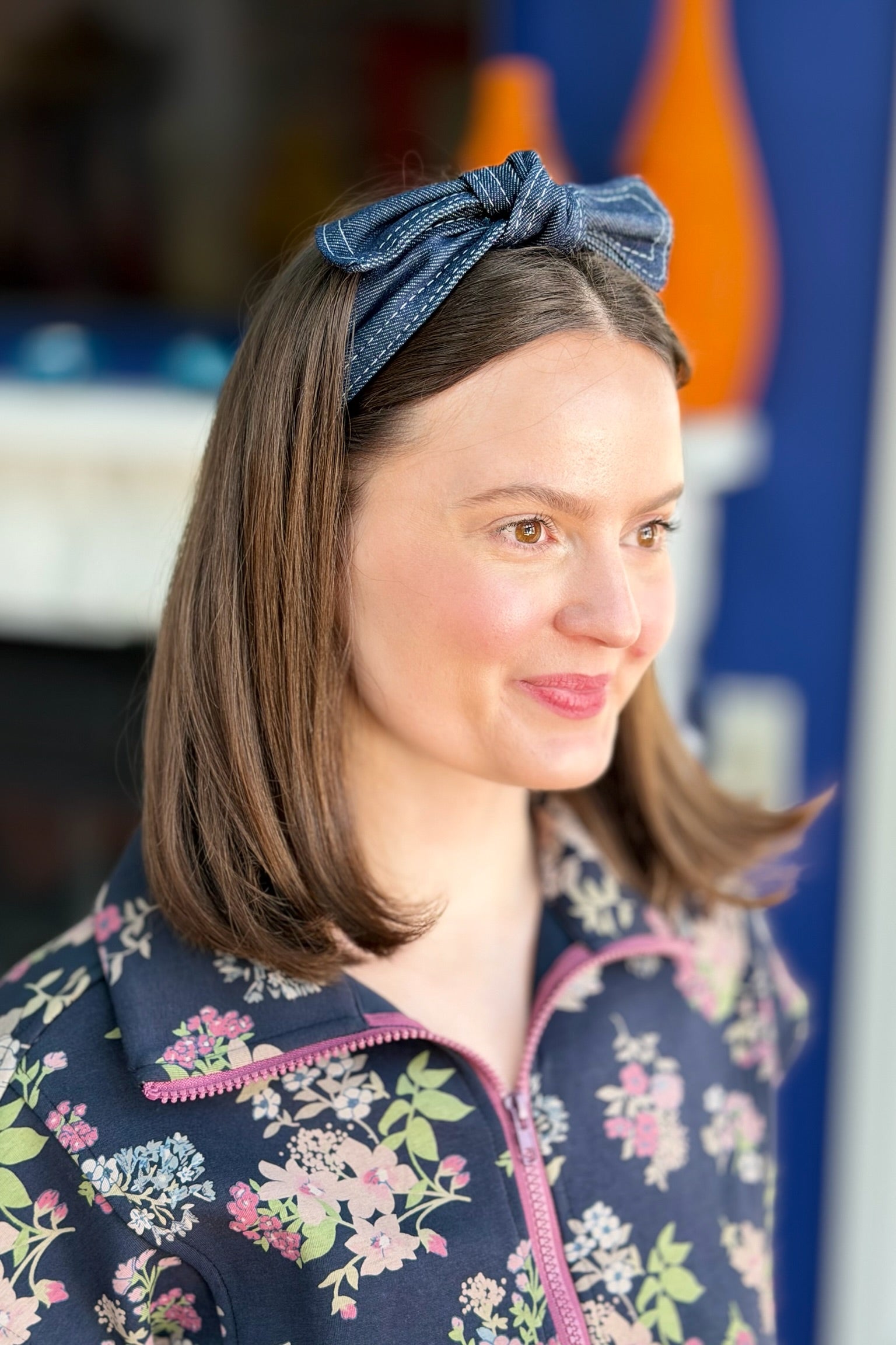 Denim Bow Headband - Dark Wash