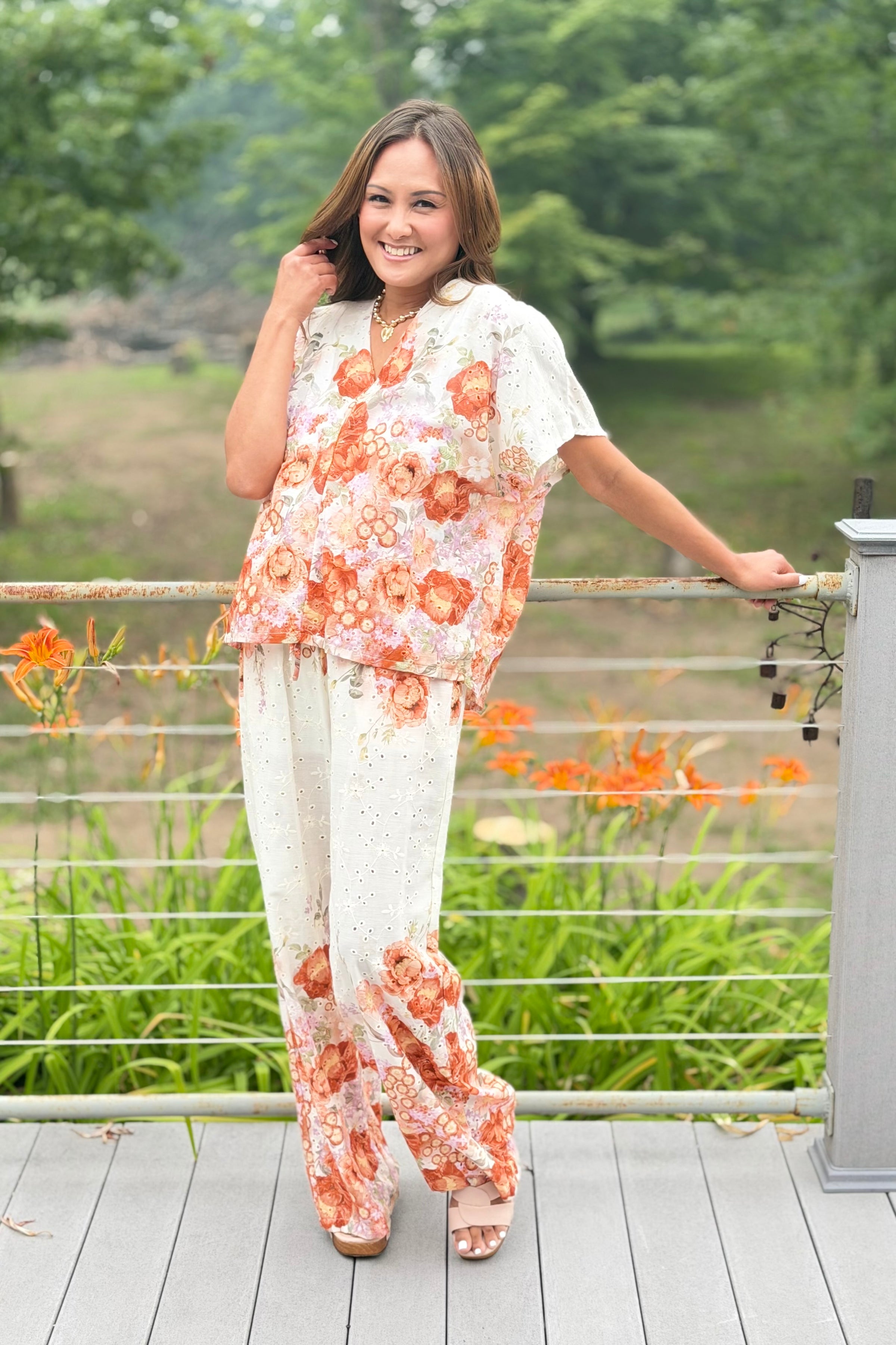 Eyelet Floral Cotton Pants