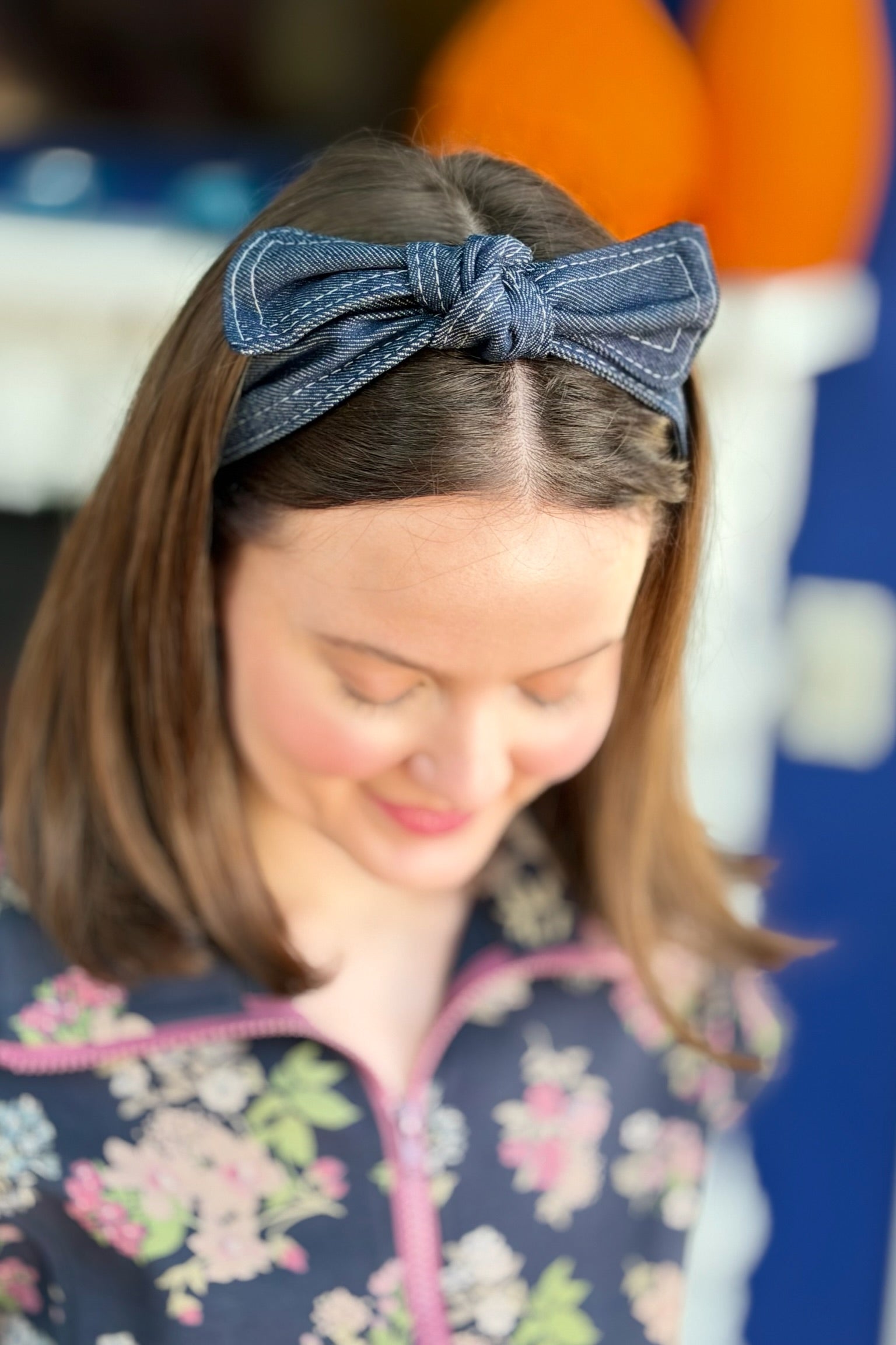 Denim Bow Headband - Dark Wash