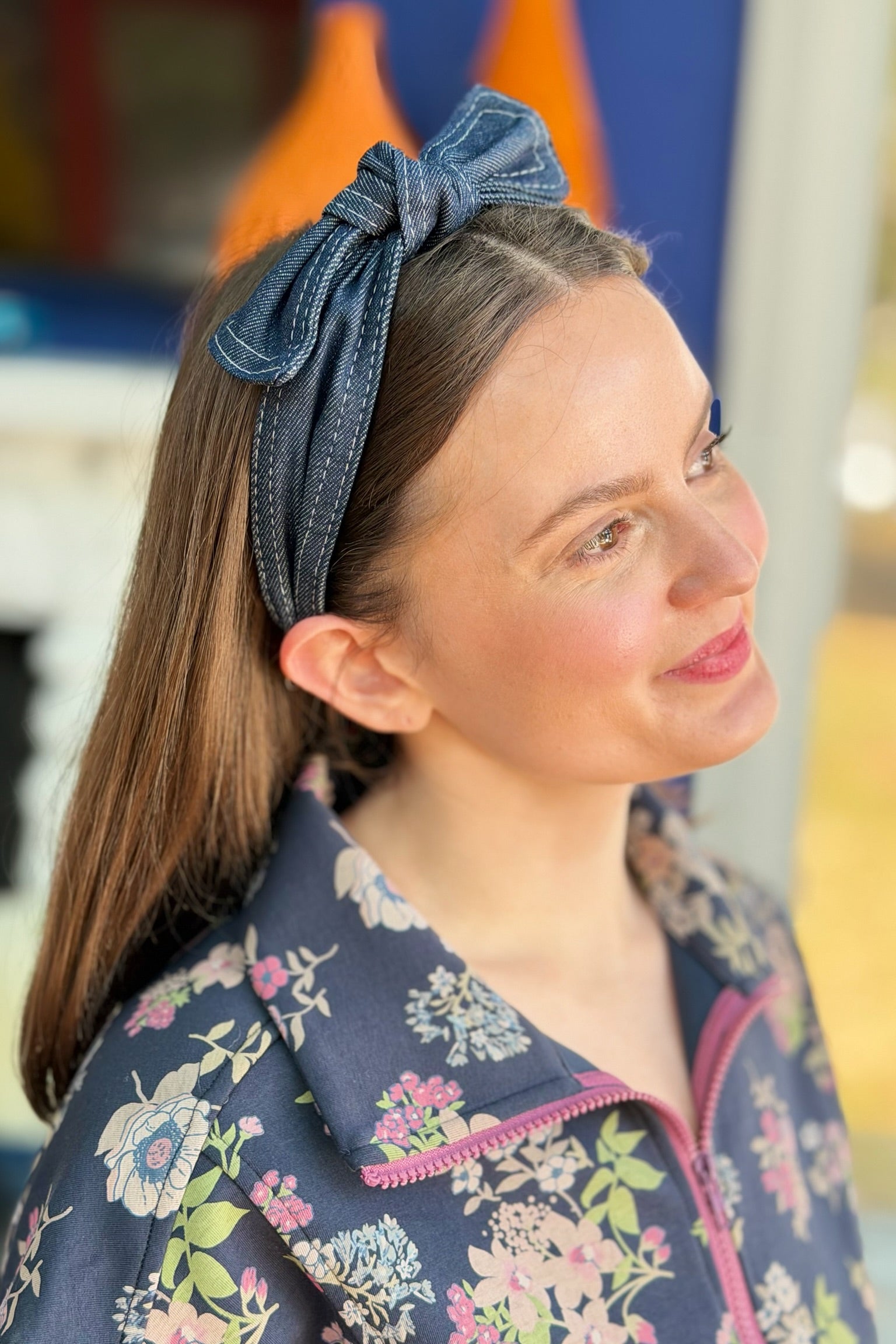 Denim Bow Headband - Dark Wash