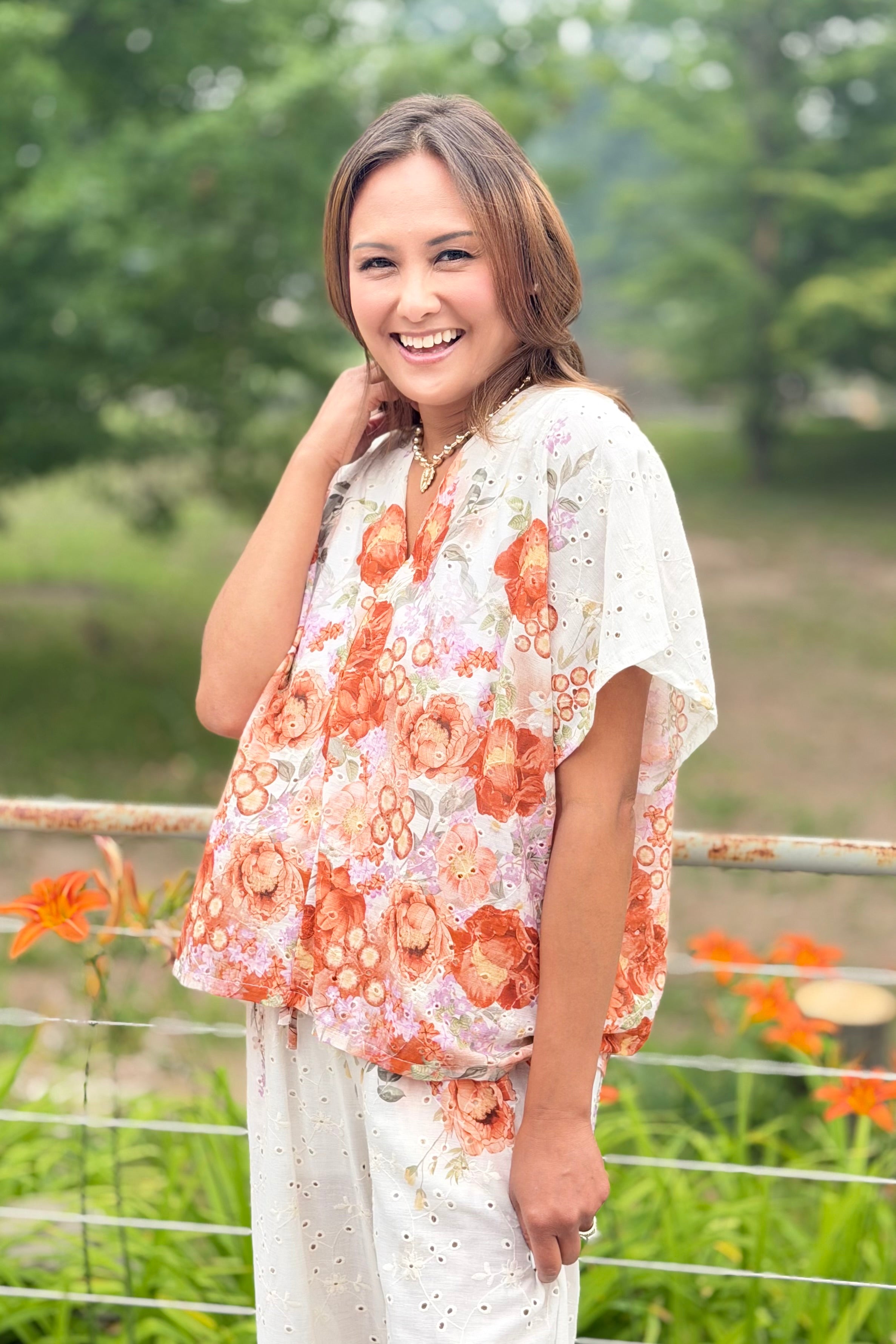 Eyelet Floral Cotton Top