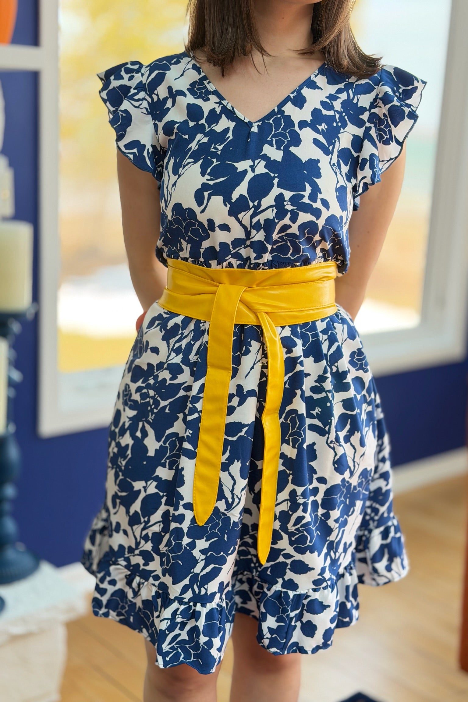 Butterfly Tie Belt Faux Leather - Yellow