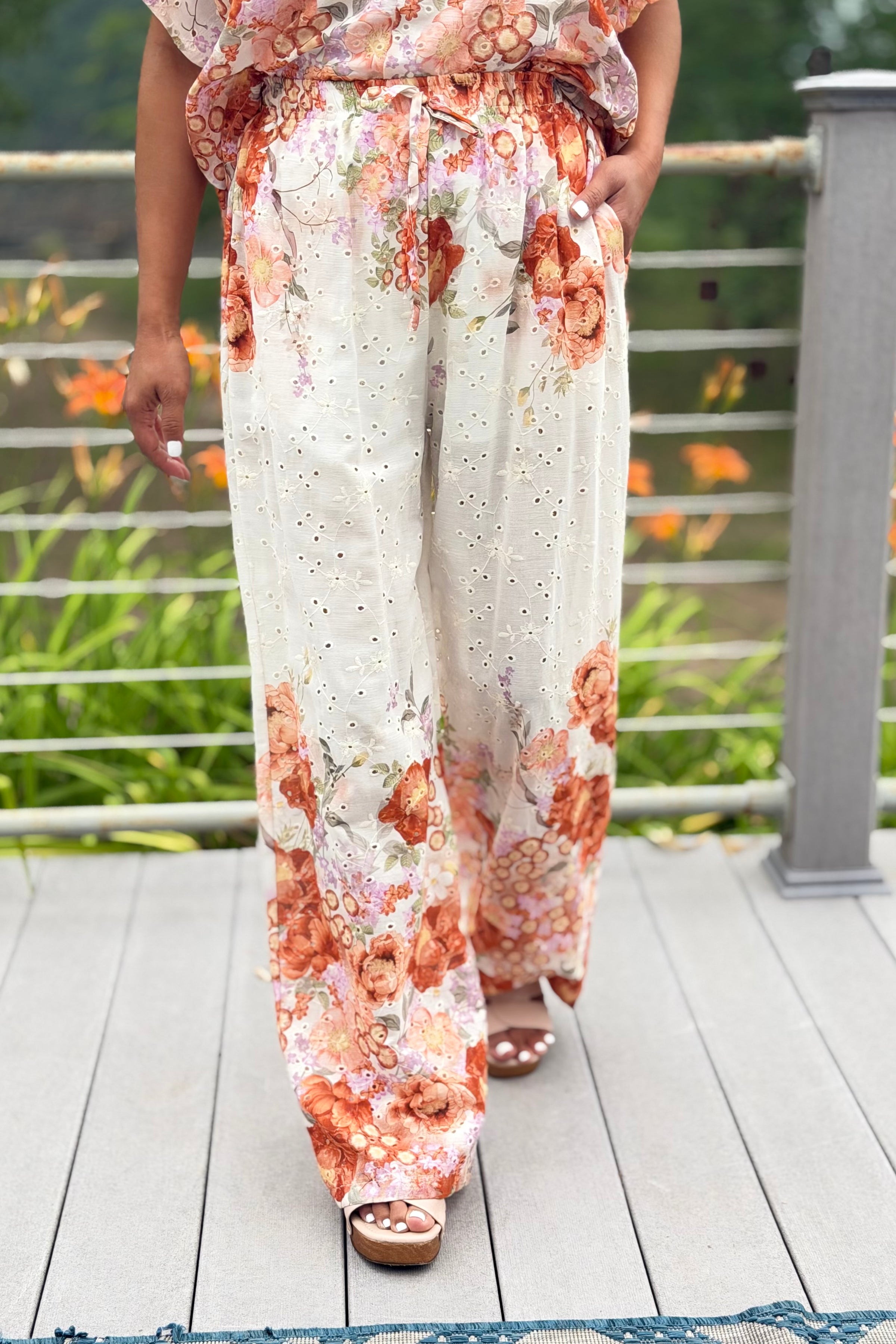 Eyelet Floral Cotton Pants