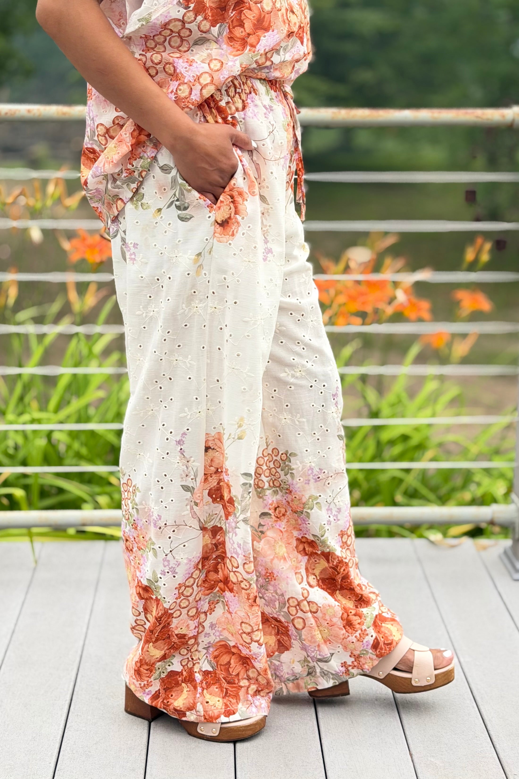 Eyelet Floral Cotton Pants