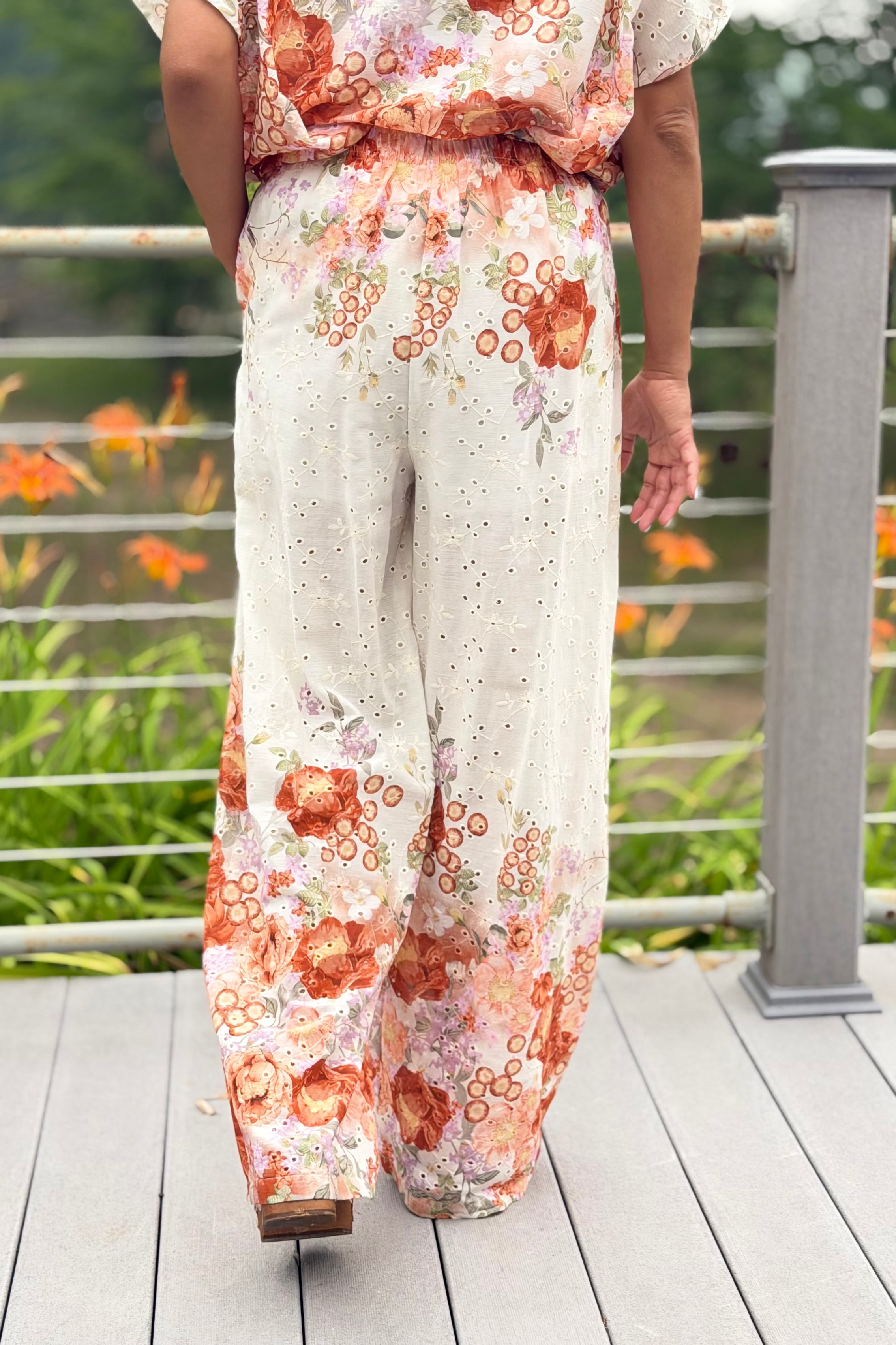 Eyelet Floral Cotton Pants