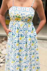 Border Print Maxi Dress - Lemon Blue