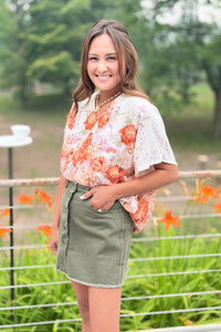 Button Down Twill Skirt - Olive