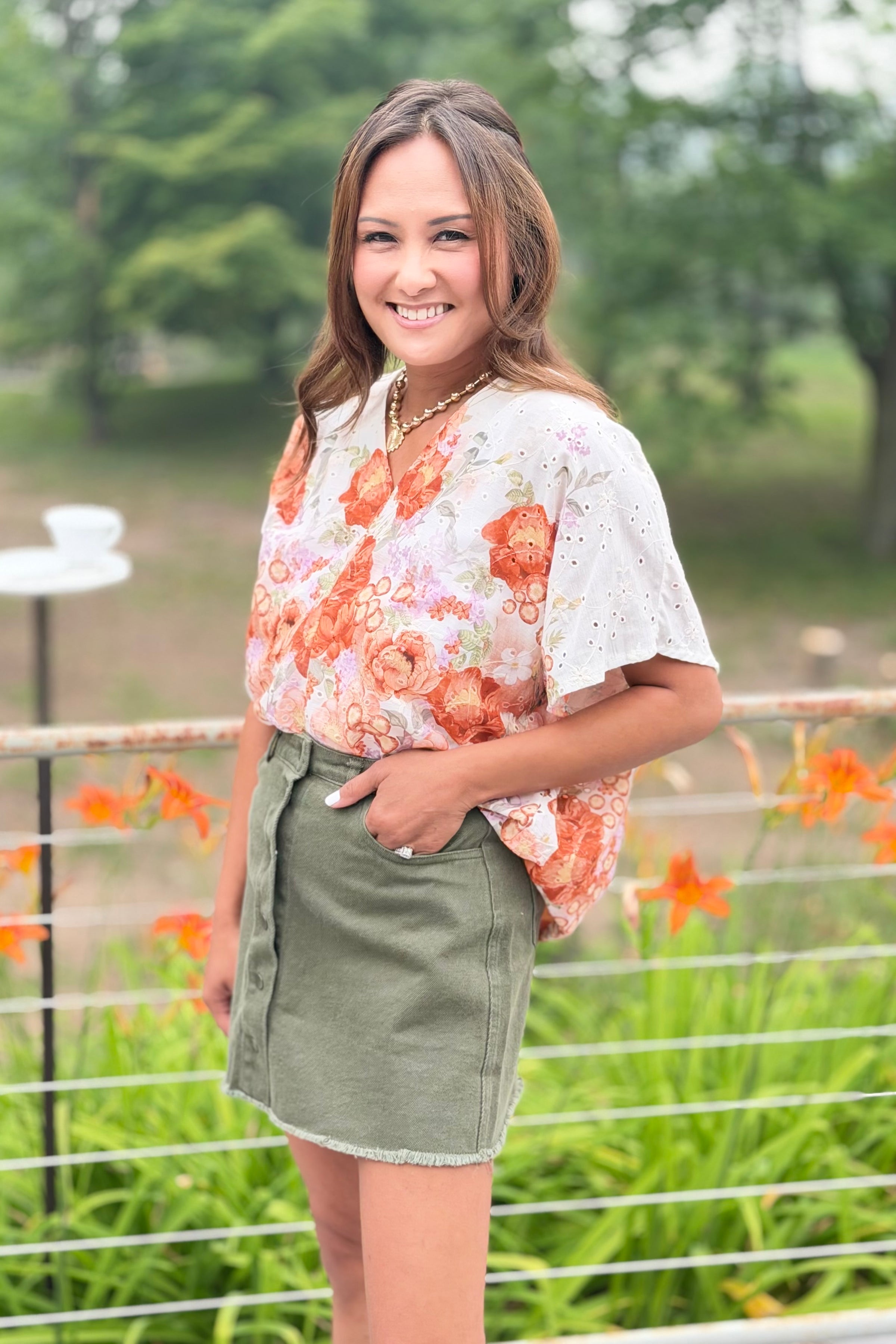 Button Down Twill Skirt - Olive