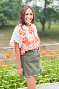 Button Down Twill Skirt - Olive