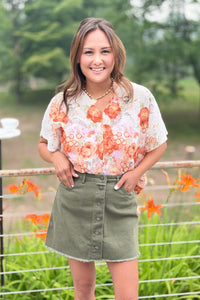 Button Down Twill Skirt - Olive
