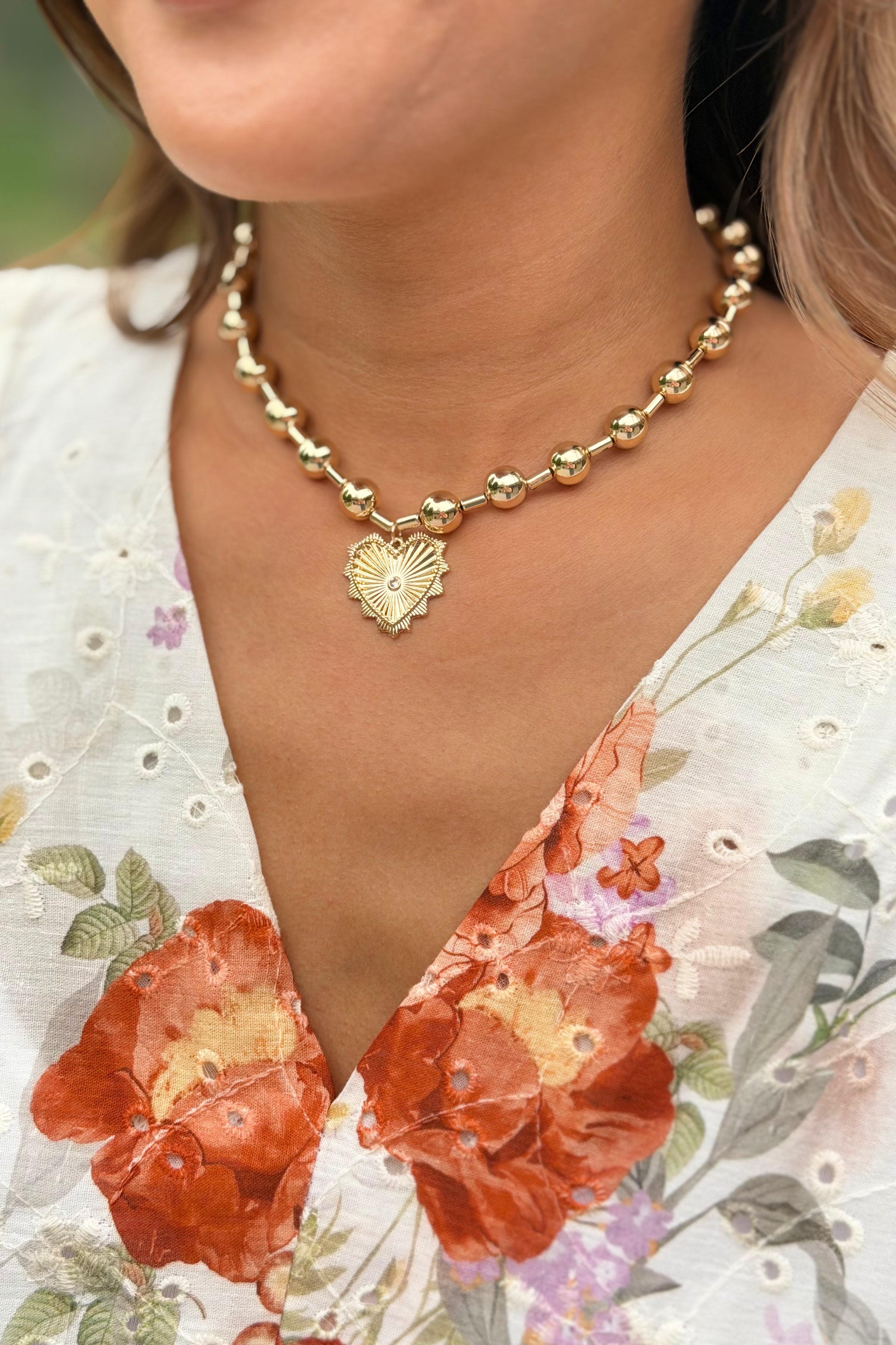 Textured Heart Ball Necklace