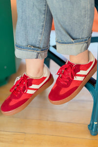 Suede Sneakers Retro Sole With Charm - Red