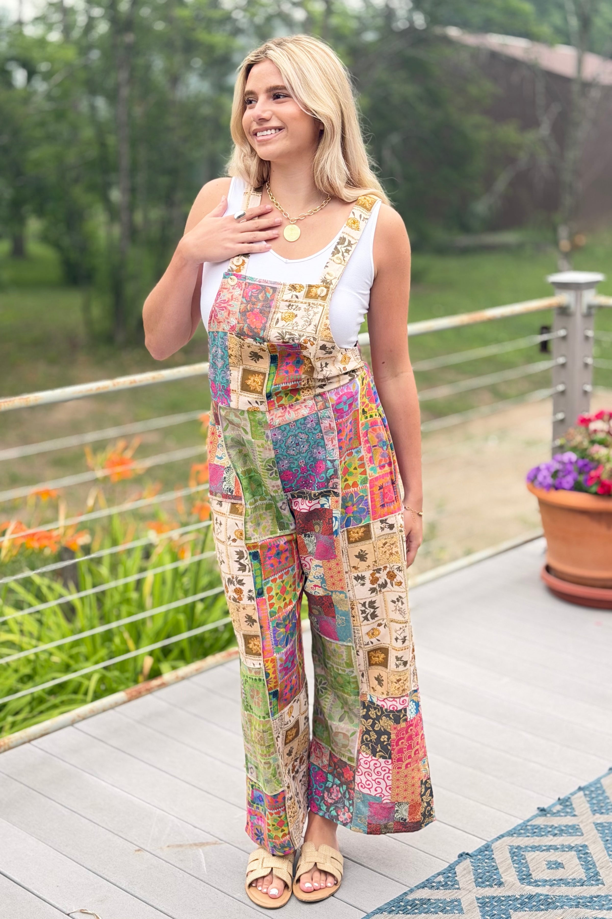 Boho Overall Patchwork Floral Garden Print