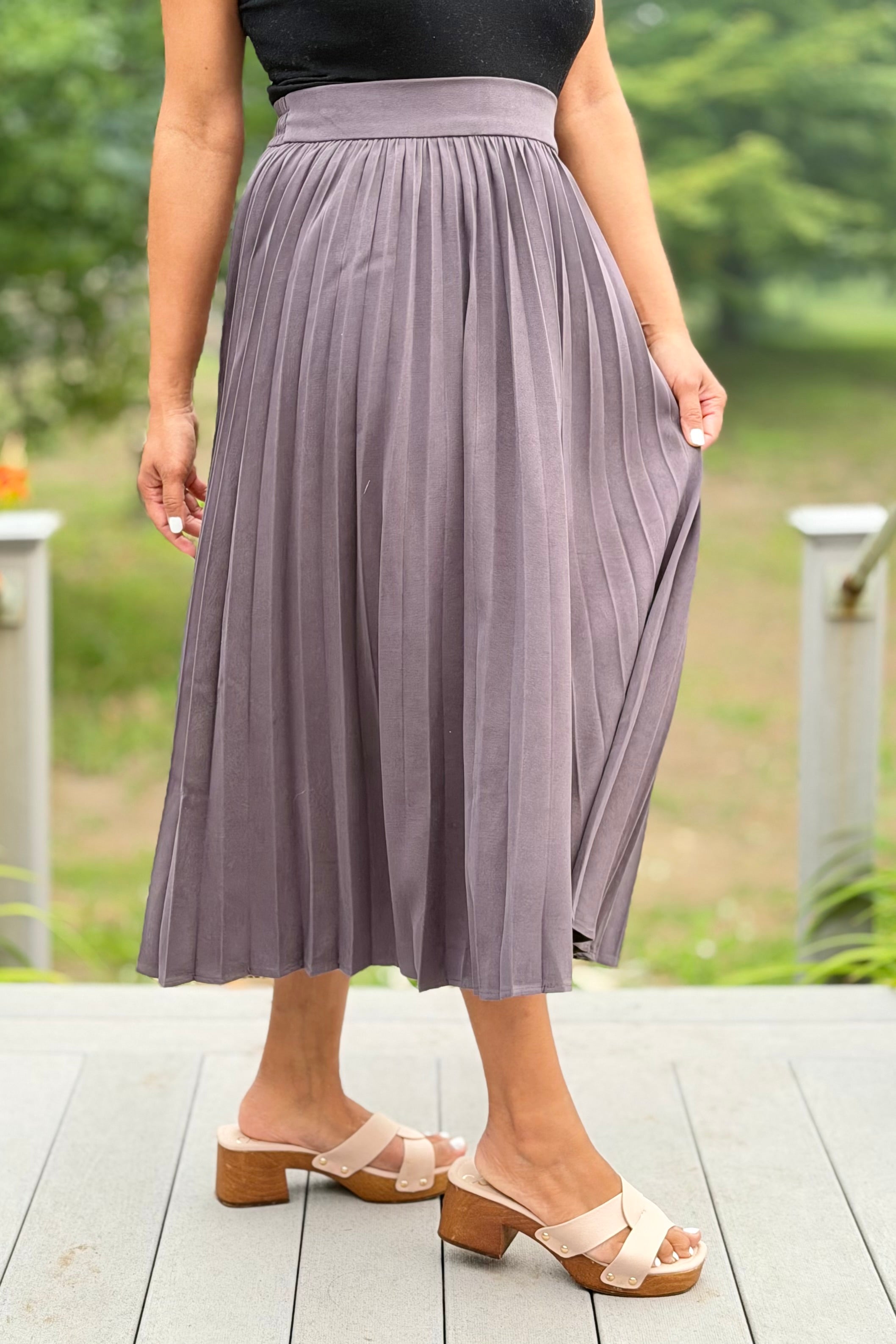 Pleated Midi Skirt - Charcoal