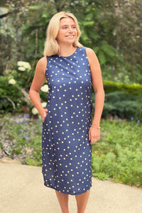 Polkadot Print Midi Dress - Dusty Blue