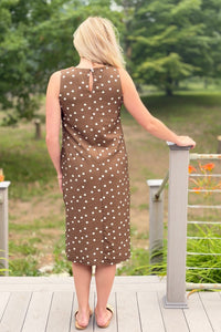 Polkadot Print Midi Dress - Brown