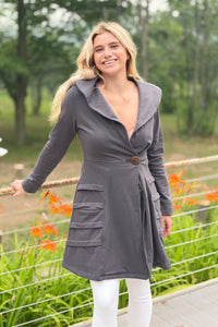 Heavy Cotton One Button Coat - Grey