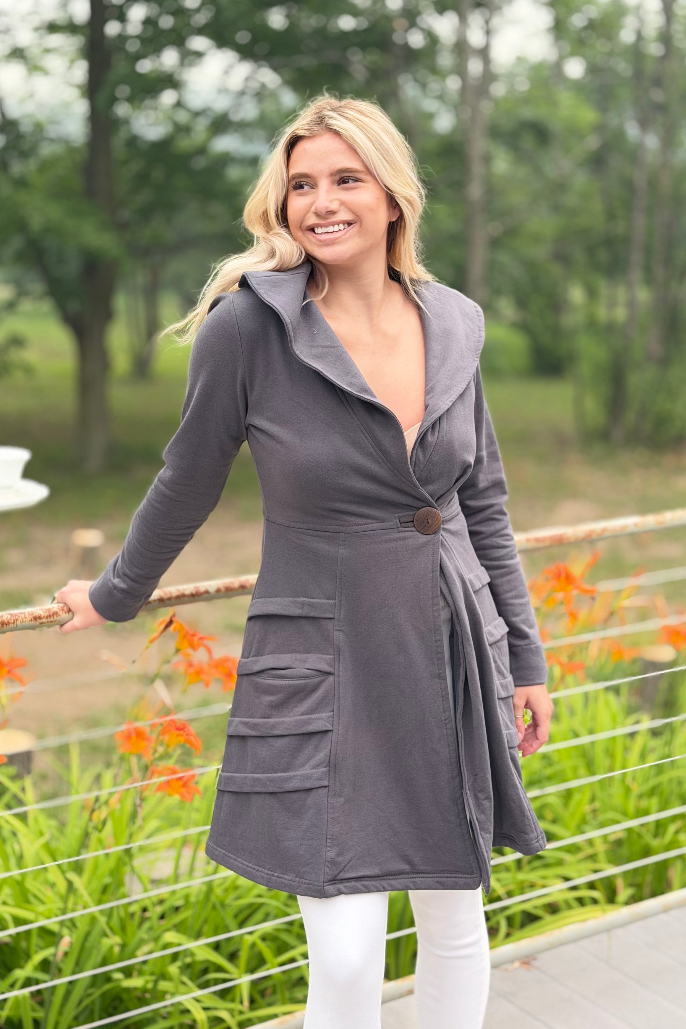 Heavy Cotton One Button Coat - Grey