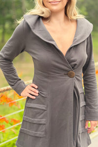 Heavy Cotton One Button Coat - Grey