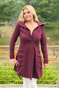 Heavy Cotton One Button Coat - Plum