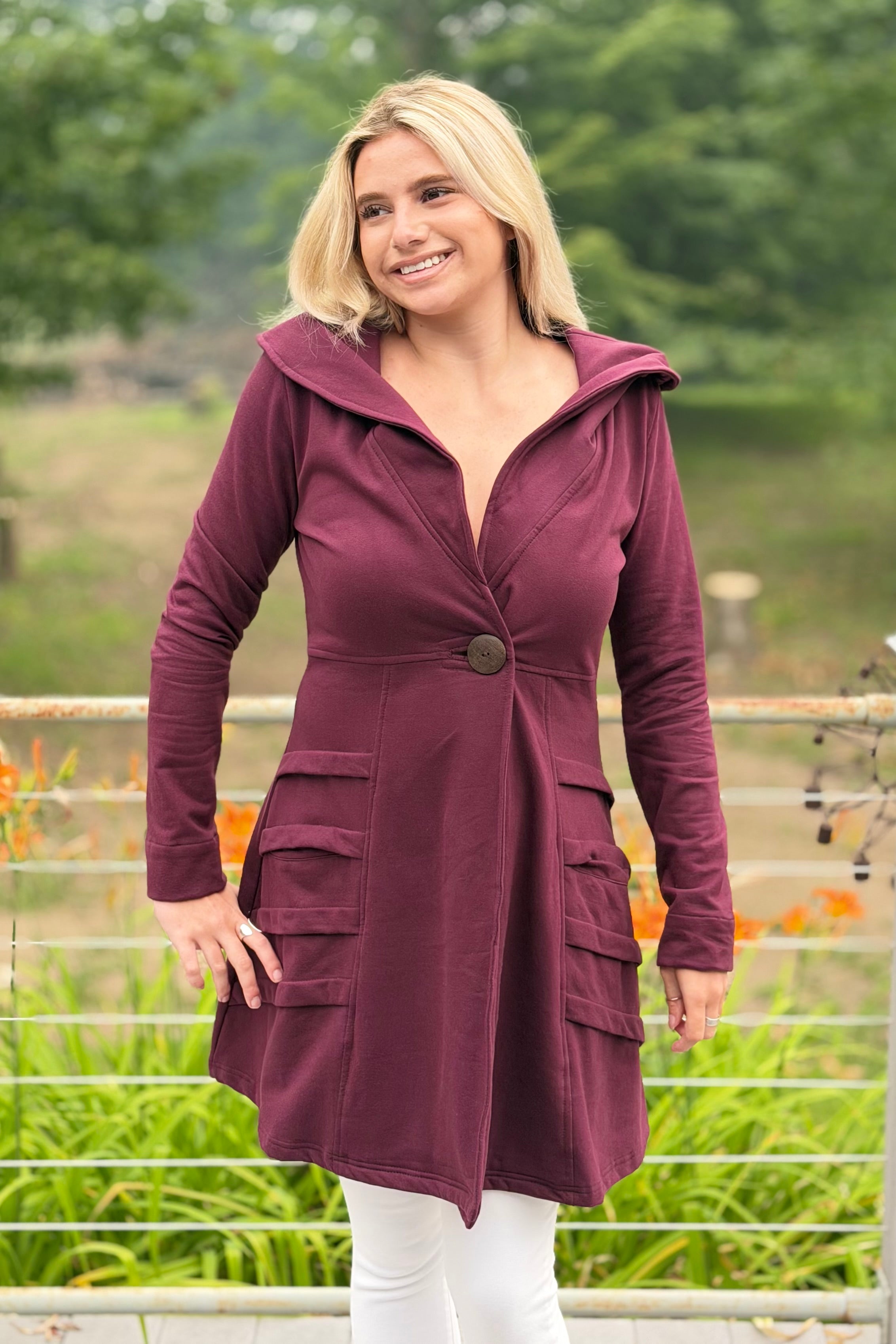 Heavy Cotton One Button Coat - Plum