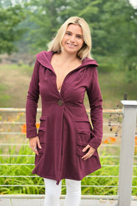 Heavy Cotton One Button Coat - Plum