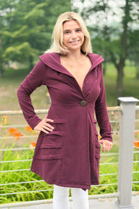 Heavy Cotton One Button Coat - Plum