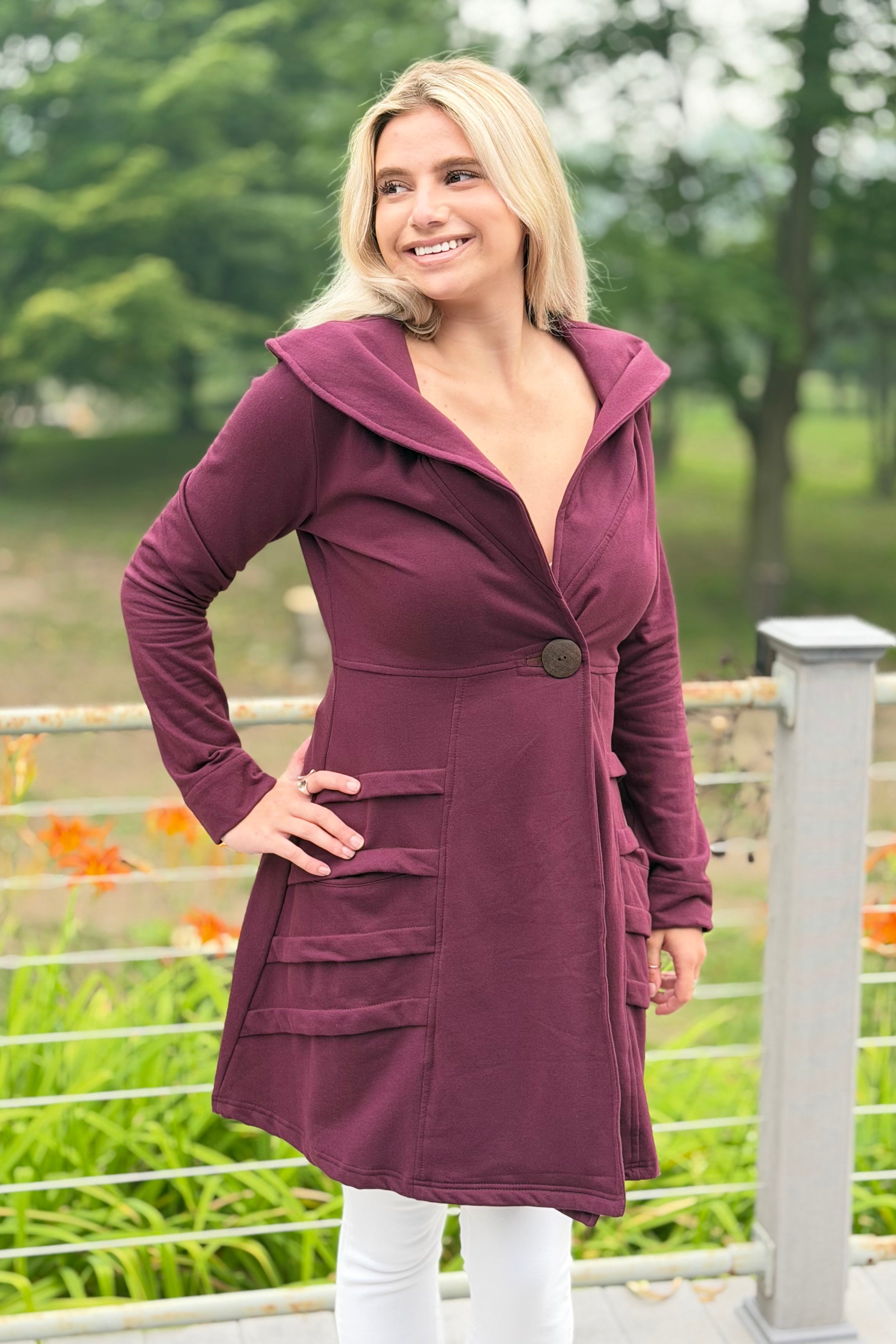 Heavy Cotton One Button Coat - Plum