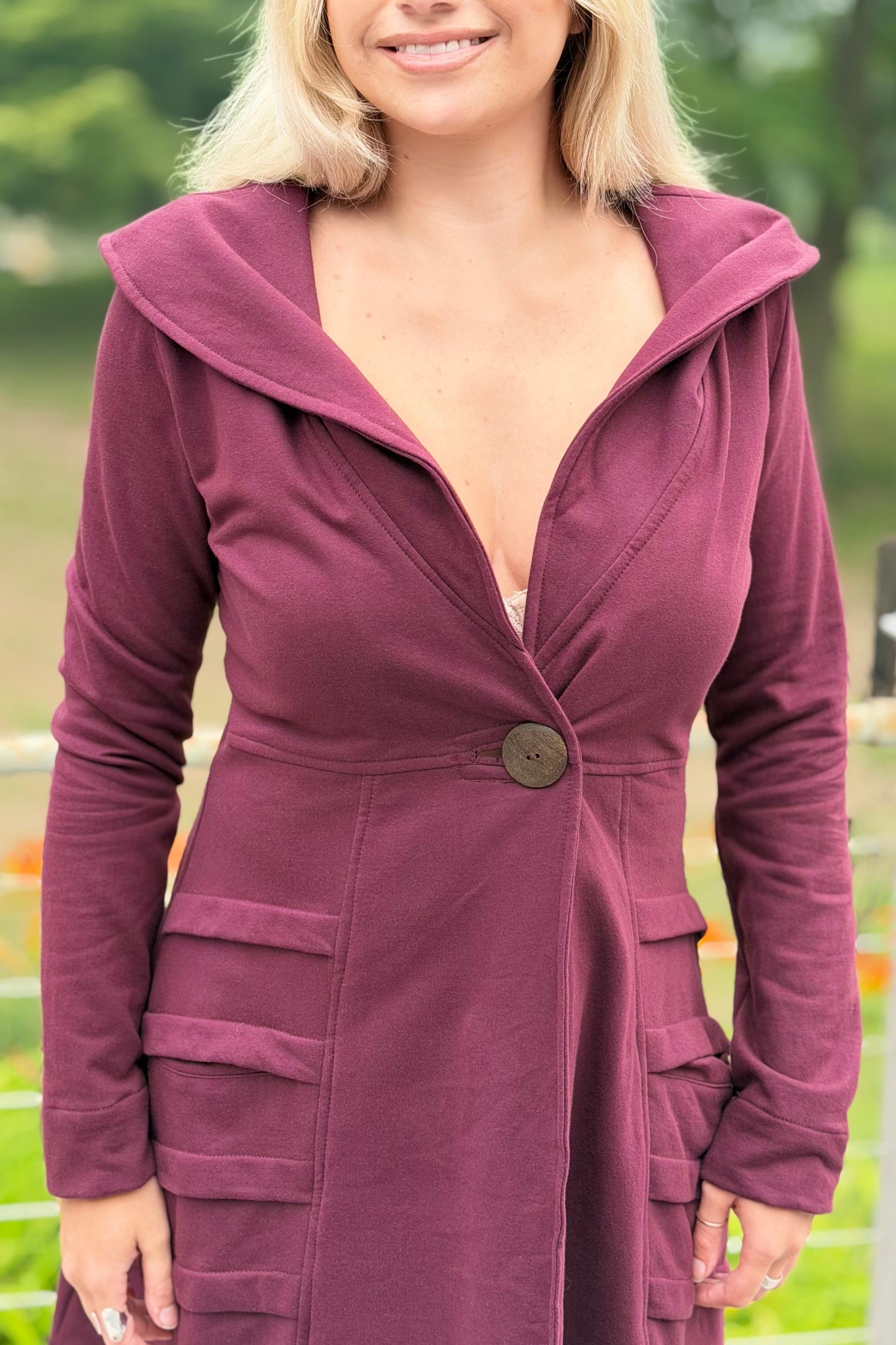 Heavy Cotton One Button Coat - Plum