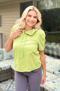 Puff Sleeve Hoodie Top - Mint