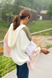 Color Block Crochet V Neck Hoodie