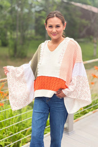 Color Block Crochet V Neck Hoodie
