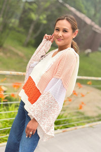 Color Block Crochet V Neck Hoodie