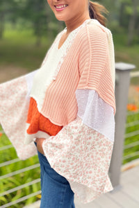 Color Block Crochet V Neck Hoodie